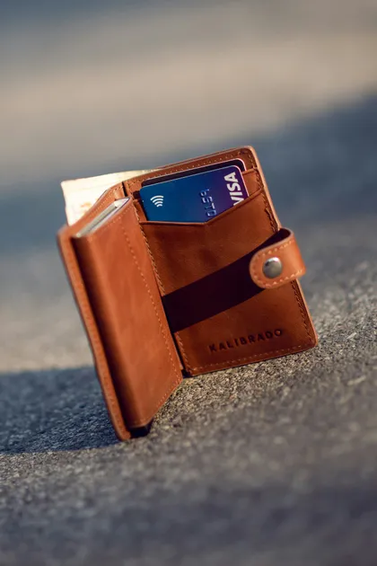 Slim leather wallet with cards